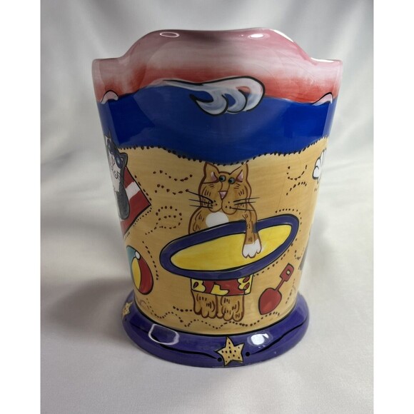 Catzilla Pitcher Candace Reiter Designs Beach Cats 2003 Large Pitcher Colorful - Picture 8 of 12